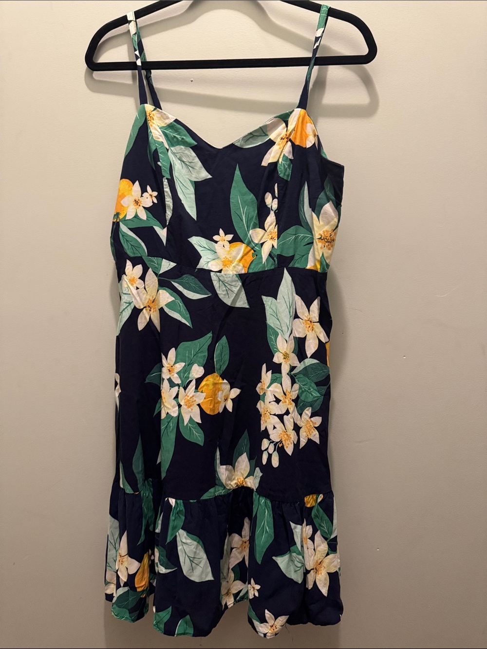 Old Navy Navy Floral Sundress with Yellow & Green Print